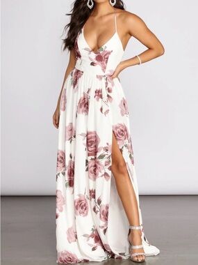 Windsor Gal Lace Up Back Chiffon Floral A-Line Dress